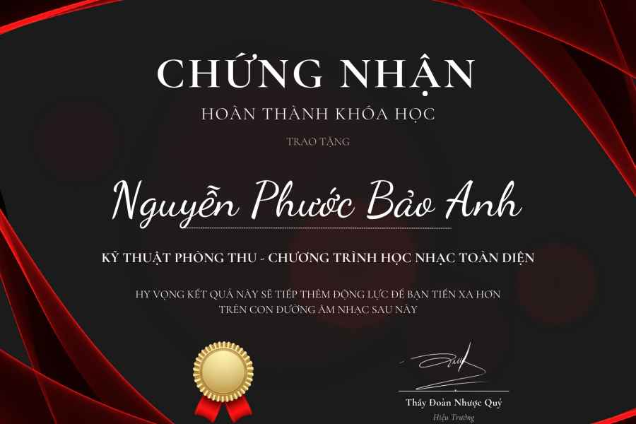 Chứng nhận hoàn thành khoá học - Adam Muzic