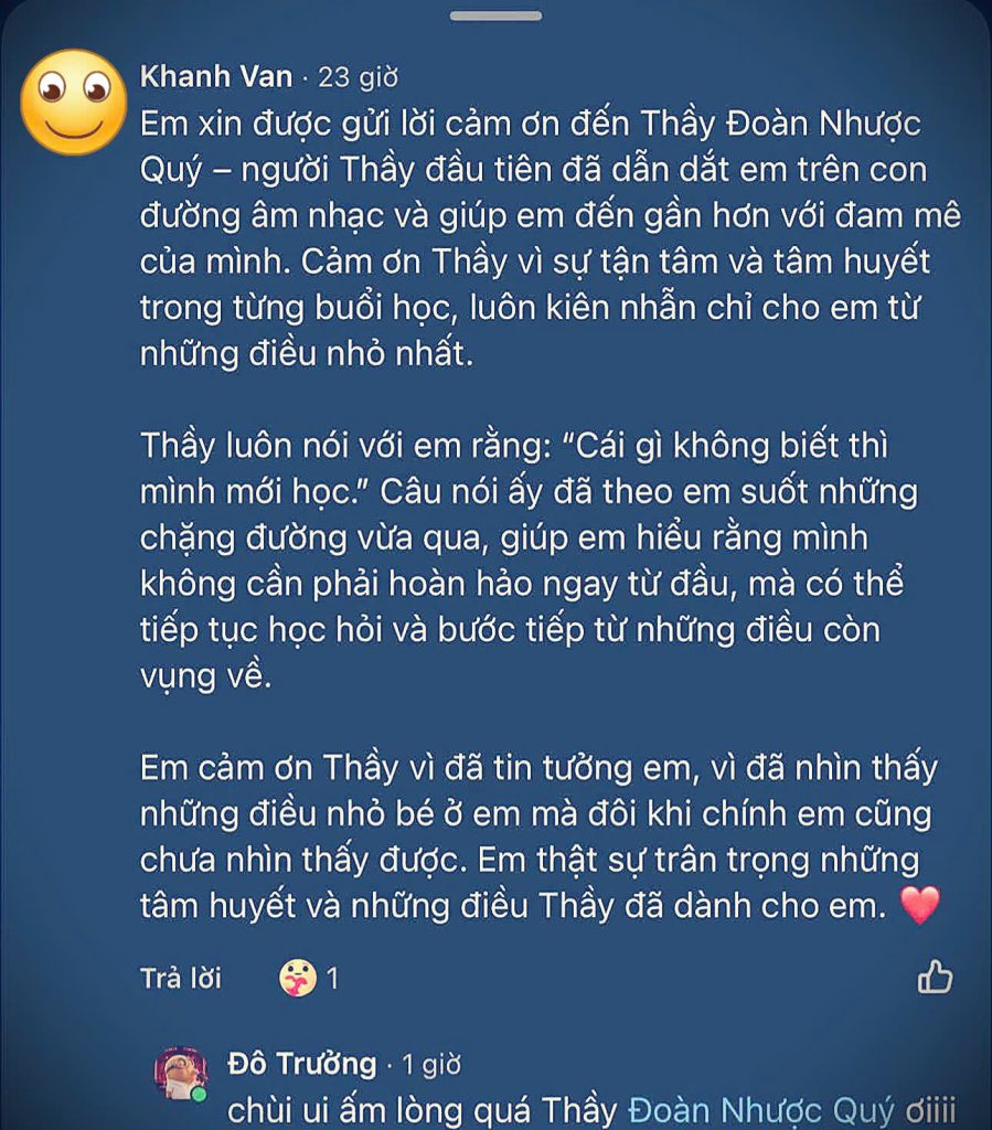 Chia sẻ của Khánh Vân về thầy Đoàn Nhược Quý - Adam Muzic